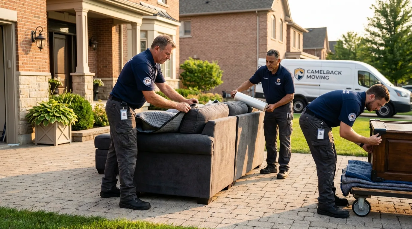 Large estate moving crew wrapping furniture in Sidney, MT