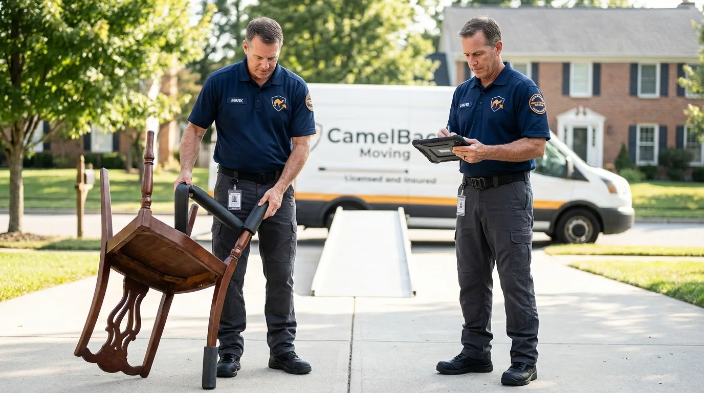 Movers inspecting furniture for damage prevention before loading in Sidney, MT